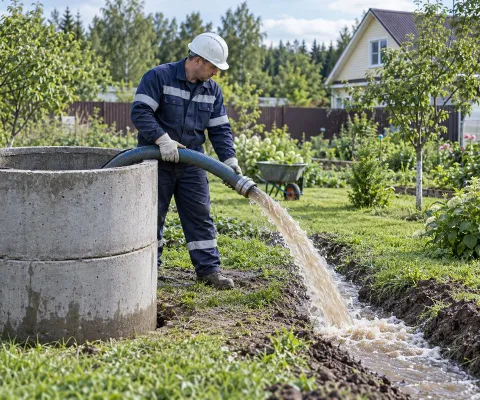 Откачка воды из колодца дренажным насосом